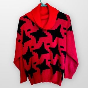 80’s Houndstooth Turtleneck New Wave Sweater M